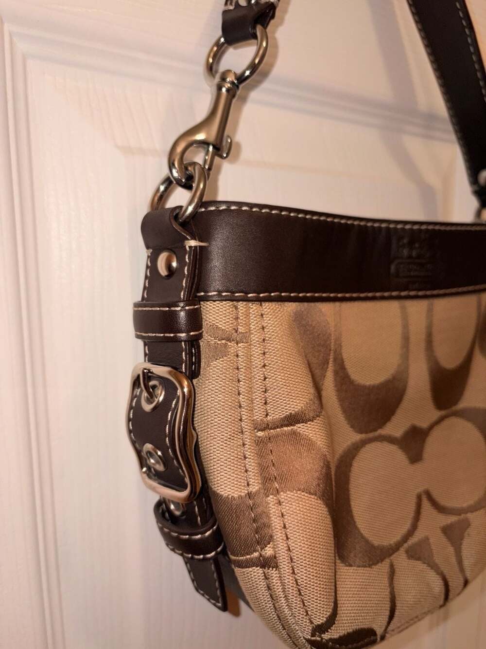Coach Mini Zoe Signature Jacquard Bag F41833 Khaki Brown - Picture 4 of 10